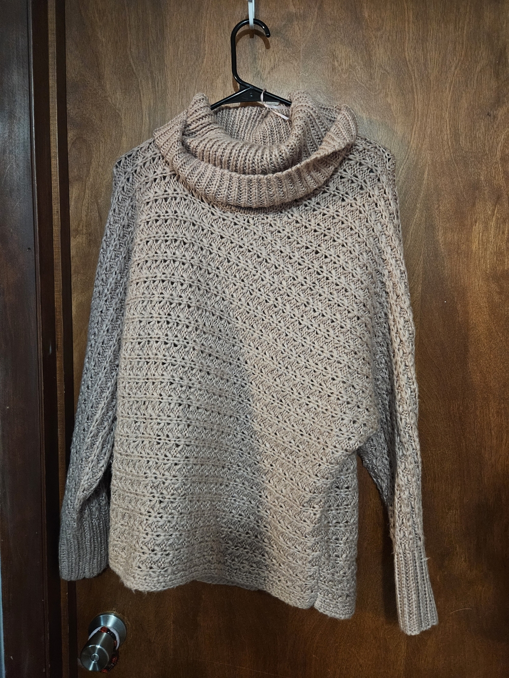 Pink Rose Chunky Cowl Neck Sweater in Taupe